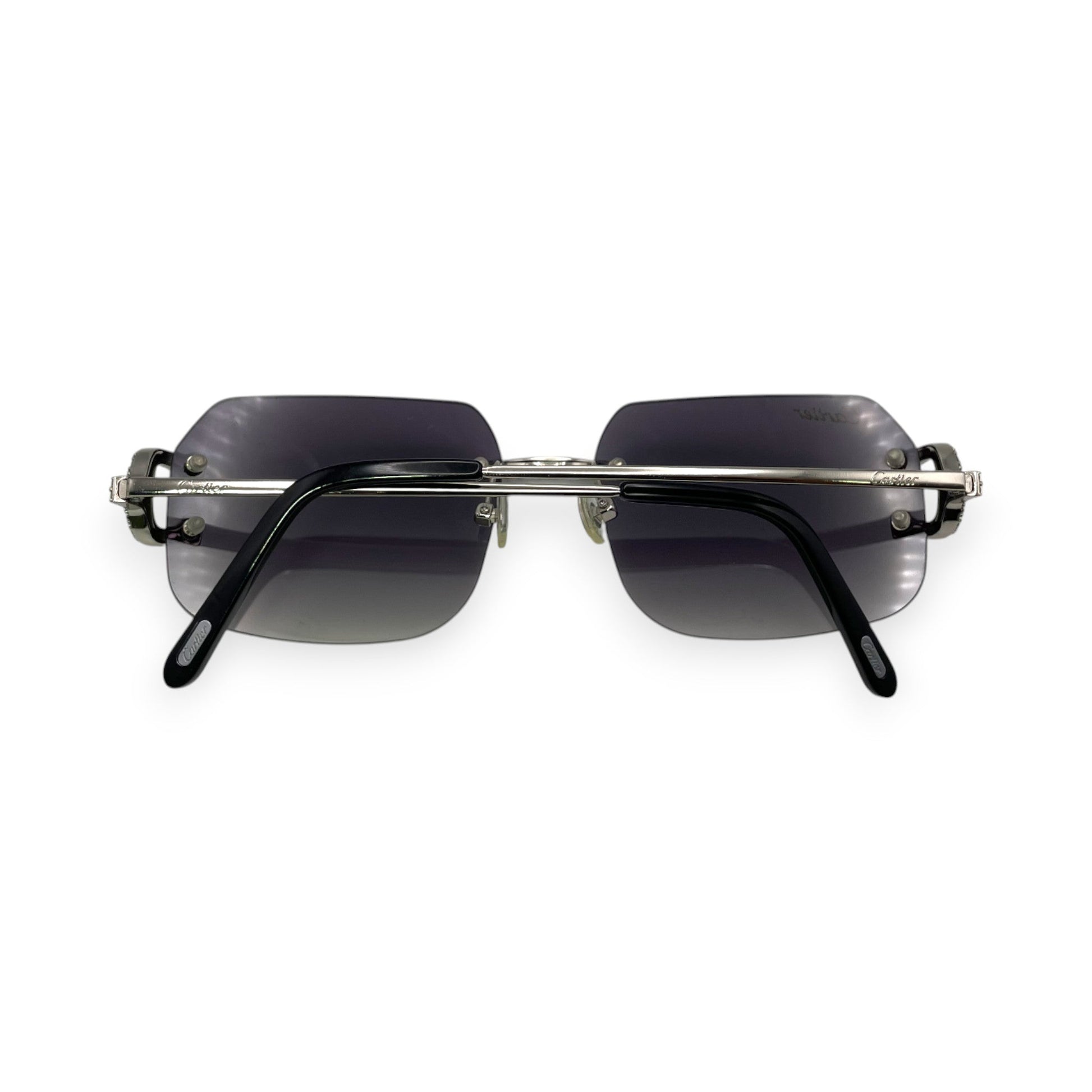 Big C Decor (Iced) - Silver Wires Sunglasses w/ Custom Dark Gray Lenses - 3pc Diamonds Prong Set (2010s) - Luxury Optical