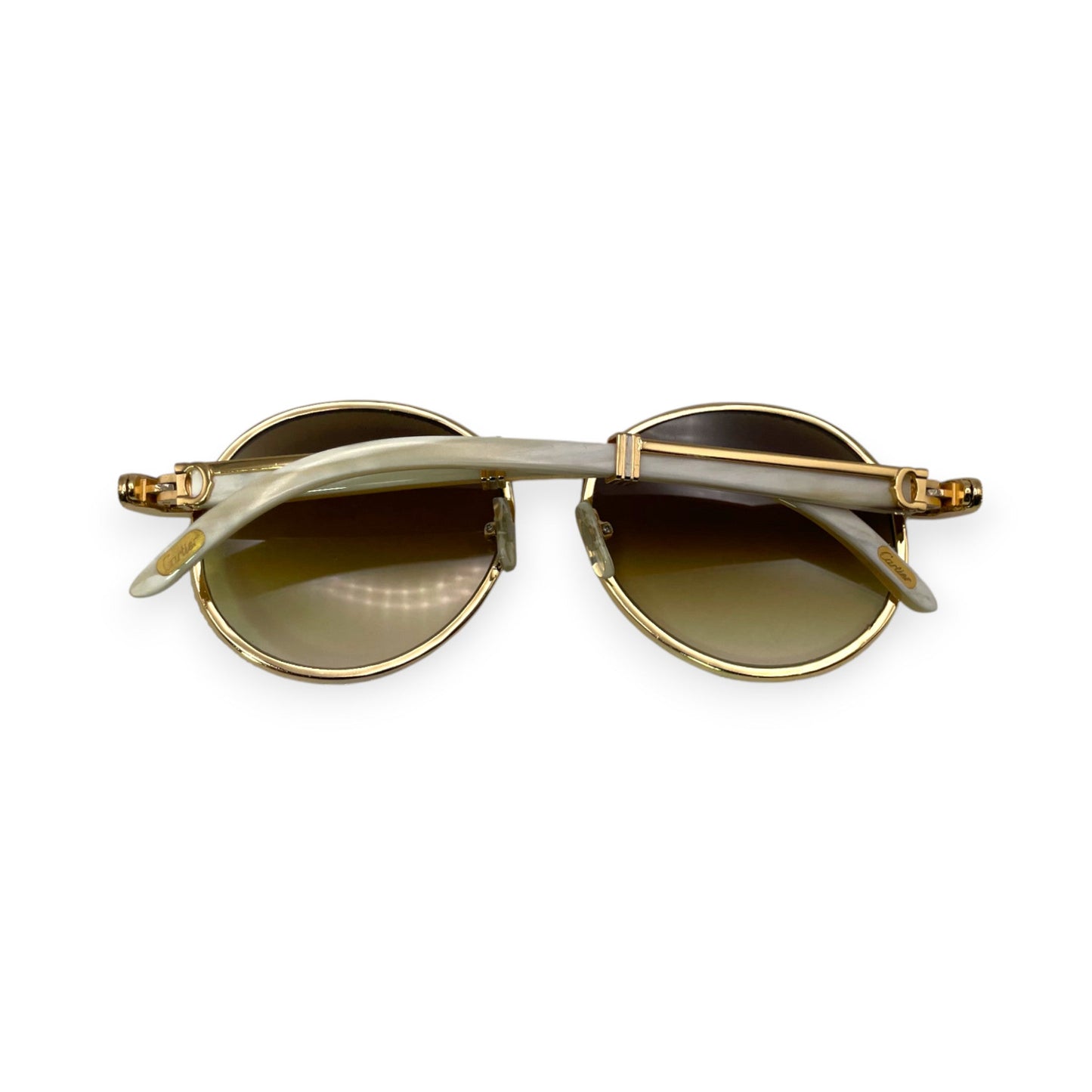 Bagatelle (Iced - CZ) - 56-16 Gold White Genuine Horn Sunglasses w/ Diamond Frame & Olive Brown Lenses - Luxury Optical