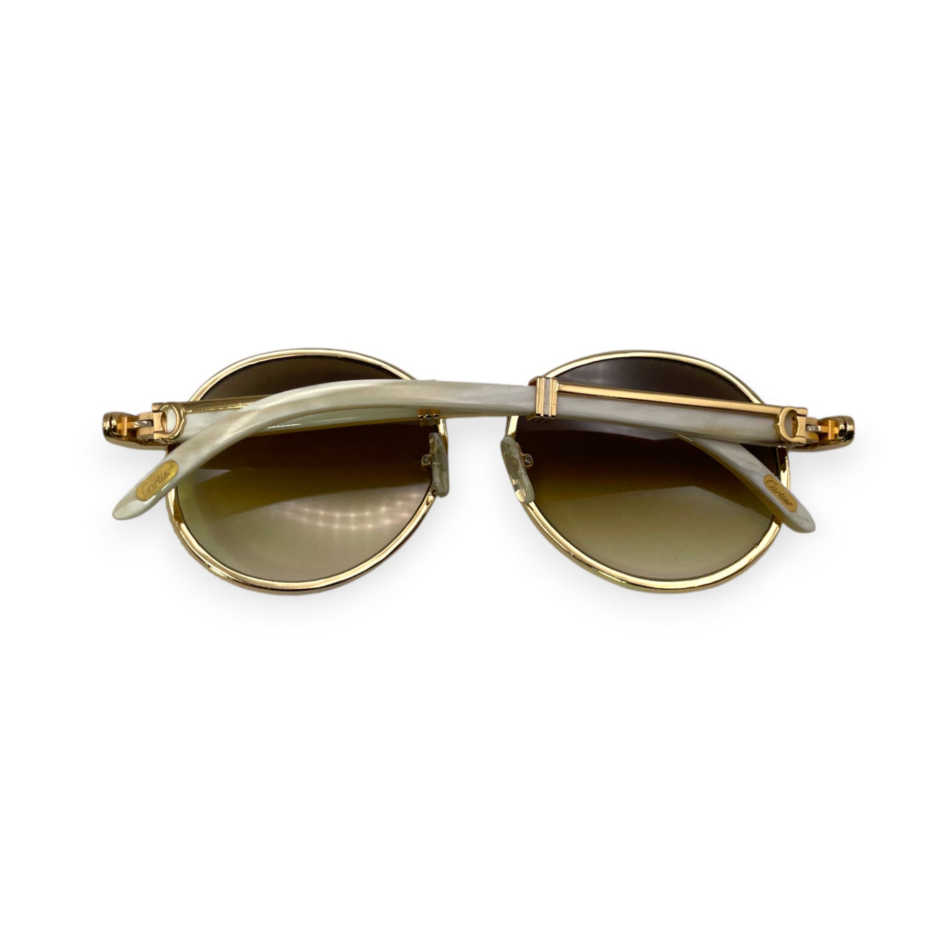 Bagatelle (Iced - CZ) - 56-16 Gold White Genuine Horn Sunglasses w/ Diamond Frame & Olive Brown Lenses - Luxury Optical