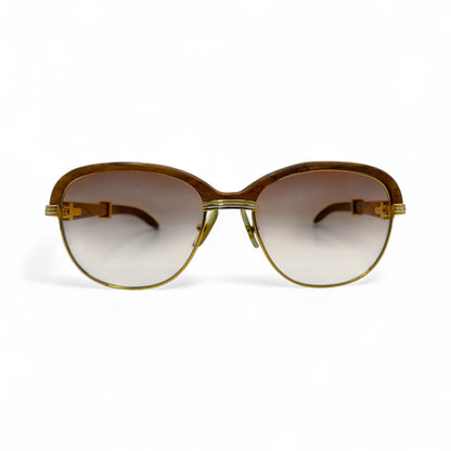 Authentic Cartier Malmaison - 56-16 Gold Woods Sunglasses w/ Hennessy Brown Lenses (90s)