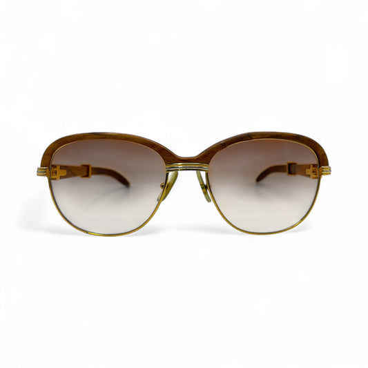 Authentic Cartier Malmaison - 56-16 Gold Woods Sunglasses w/ Hennessy Brown Lenses (90s)