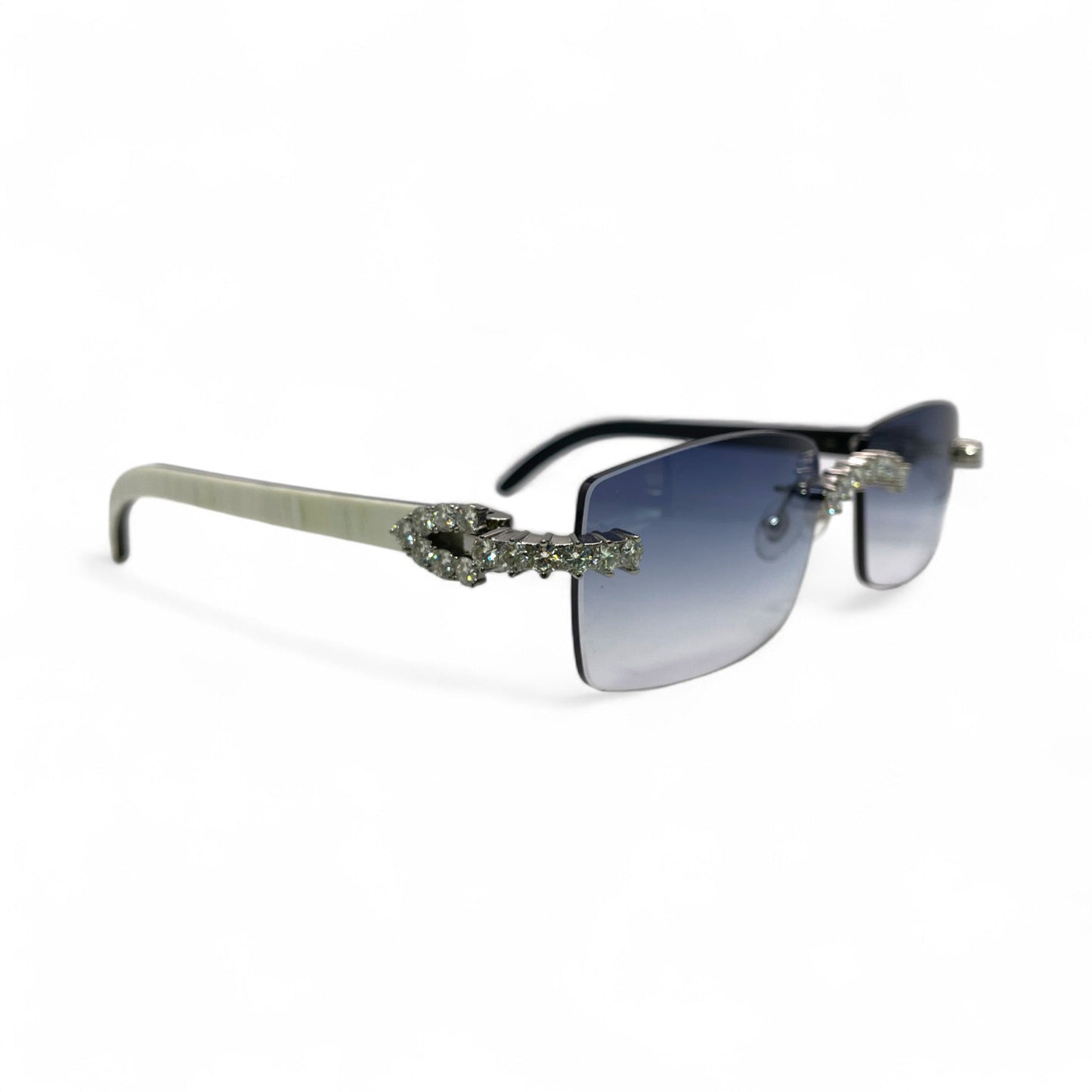 C Decor Buffs (Iced - VVS Genuine) - White Genuine Horn Sunglasses - Genuine Diamonds Prong Set (2020s) - Luxury Optical