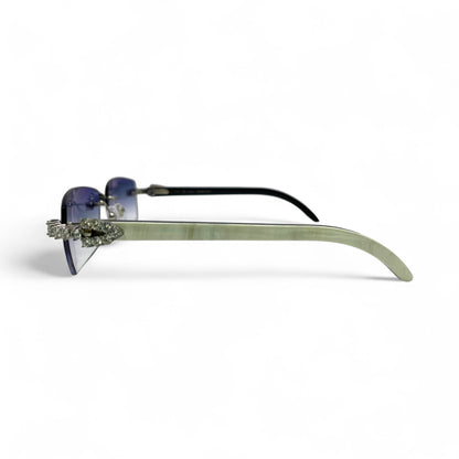 C Decor Buffs (Iced - VVS Genuine) - White Genuine Horn Sunglasses - Genuine Diamonds Prong Set (2020s) - Luxury Optical