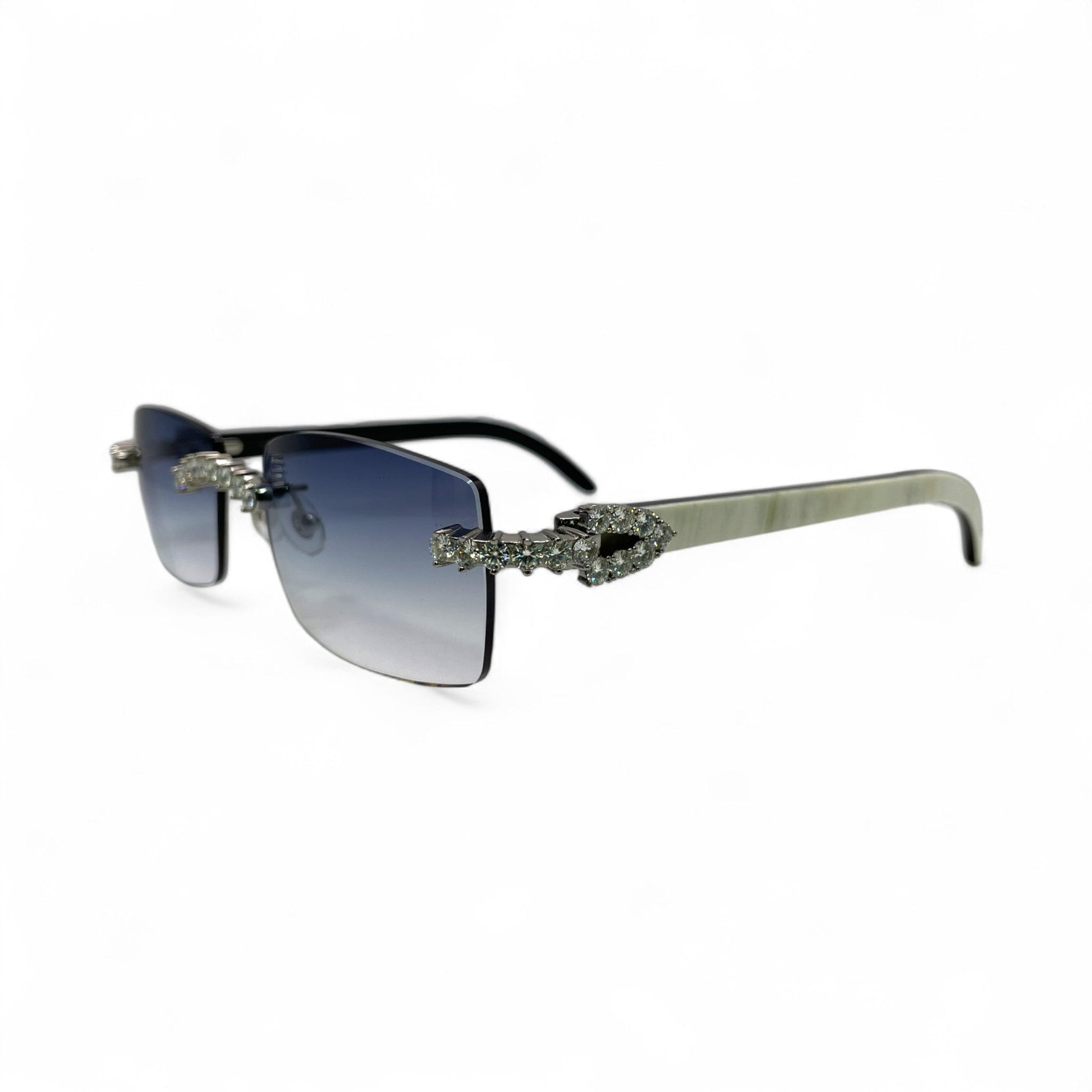 C Decor Buffs (Iced - VVS Genuine) - White Genuine Horn Sunglasses - Genuine Diamonds Prong Set (2020s) - Luxury Optical