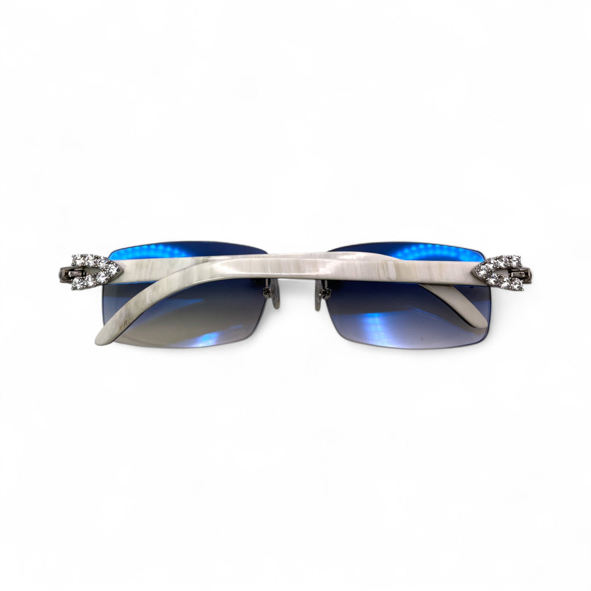 C Decor Buffs (Iced - VVS Genuine) - White Genuine Horn Sunglasses - Genuine Diamonds Prong Set (2020s) - Luxury Optical