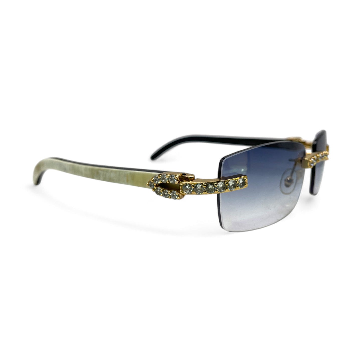 C Decor Buffs (Iced - CZ) - Gold White Genuine Horn Sunglasses - Diamonds Sets (2010s) - Luxury Optical