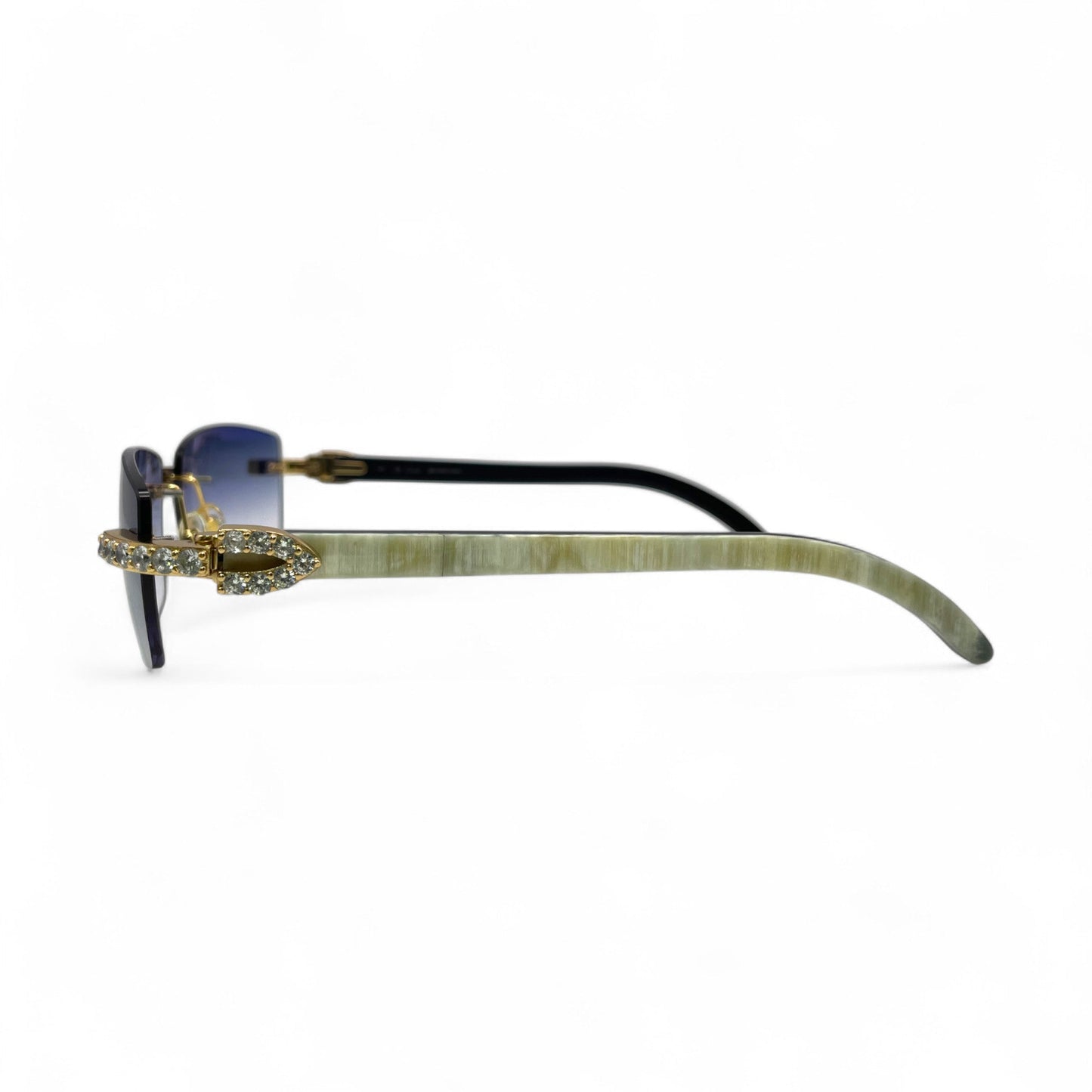 C Decor Buffs (Iced - CZ) - Gold White Genuine Horn Sunglasses - Diamonds Sets (2010s) - Luxury Optical