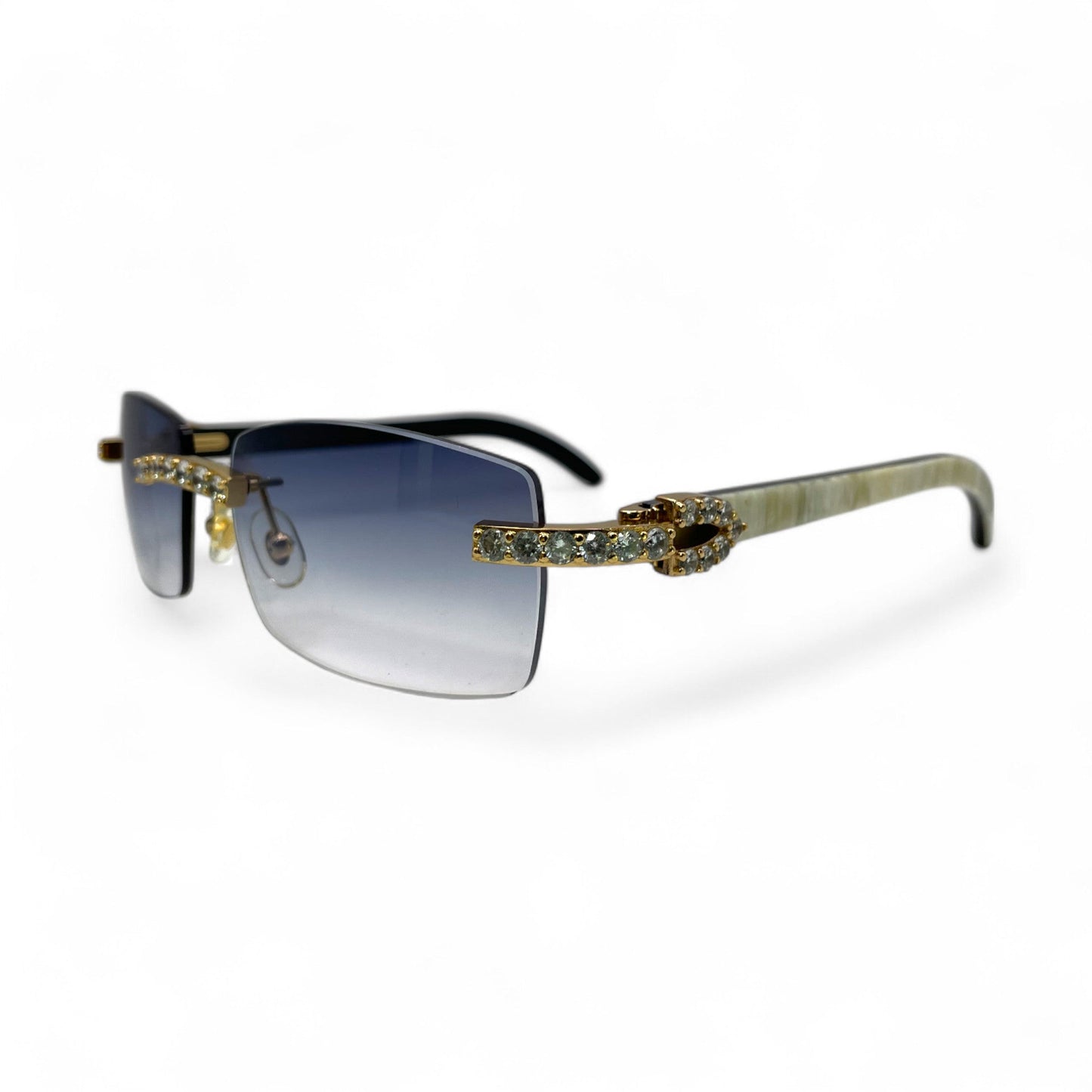 C Decor Buffs (Iced - CZ) - Gold White Genuine Horn Sunglasses - Diamonds Sets (2010s) - Luxury Optical
