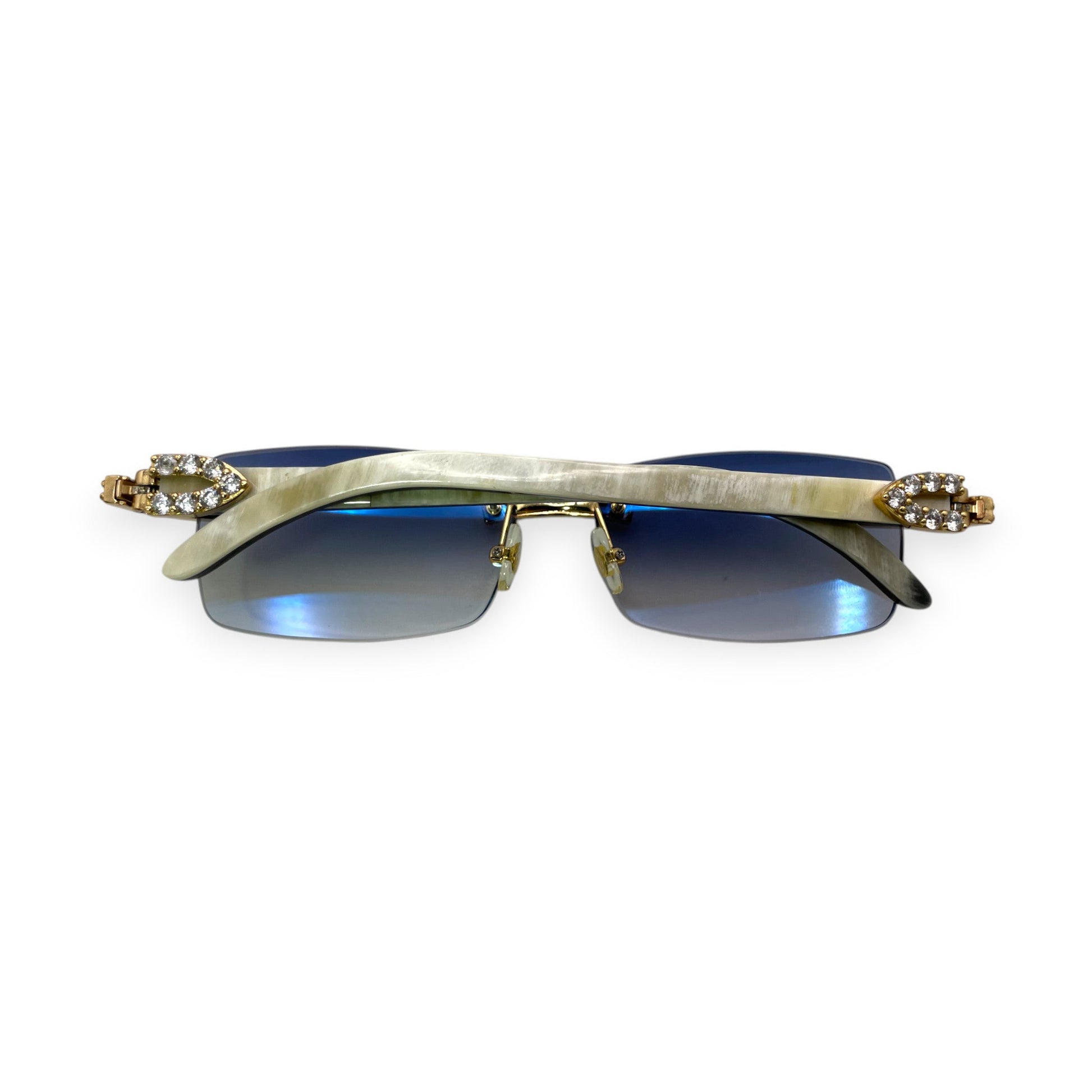 C Decor Buffs (Iced - CZ) - Gold White Genuine Horn Sunglasses - Diamonds Sets (2010s) - Luxury Optical