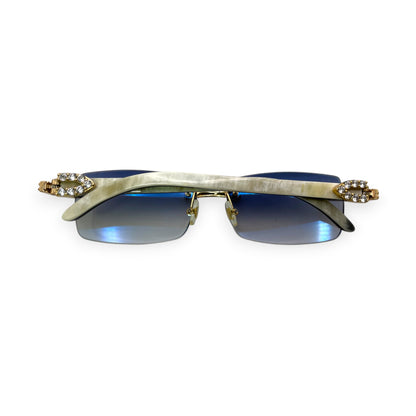 C Decor Buffs (Iced - CZ) - Gold White Genuine Horn Sunglasses - Diamonds Sets (2010s) - Luxury Optical