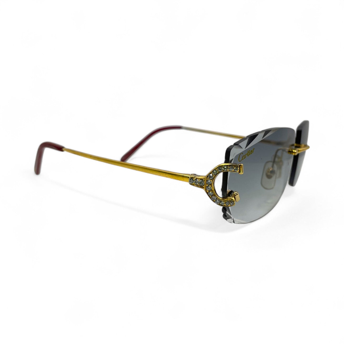Big C Decor (Iced - Diamond Cut) - Gold Wires Sunglasses w/ Dark Gray Lenses - 3pc Diamonds Prong Set (2010s) - Luxury Optical