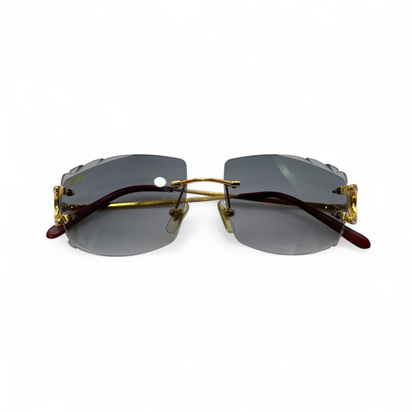 Big C Decor (Iced - Diamond Cut) - Gold Wires Sunglasses w/ Dark Gray Lenses - 3pc Diamonds Prong Set (2010s) - Luxury Optical