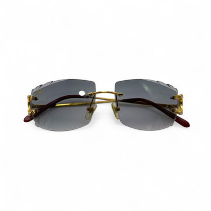 Big C Decor (Iced - Diamond Cut) - Gold Wires Sunglasses w/ Dark Gray Lenses - 3pc Diamonds Prong Set (2010s) - Luxury Optical