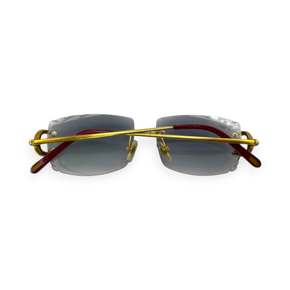 Big C Decor (Iced - Diamond Cut) - Gold Wires Sunglasses w/ Dark Gray Lenses - 3pc Diamonds Prong Set (2010s) - Luxury Optical