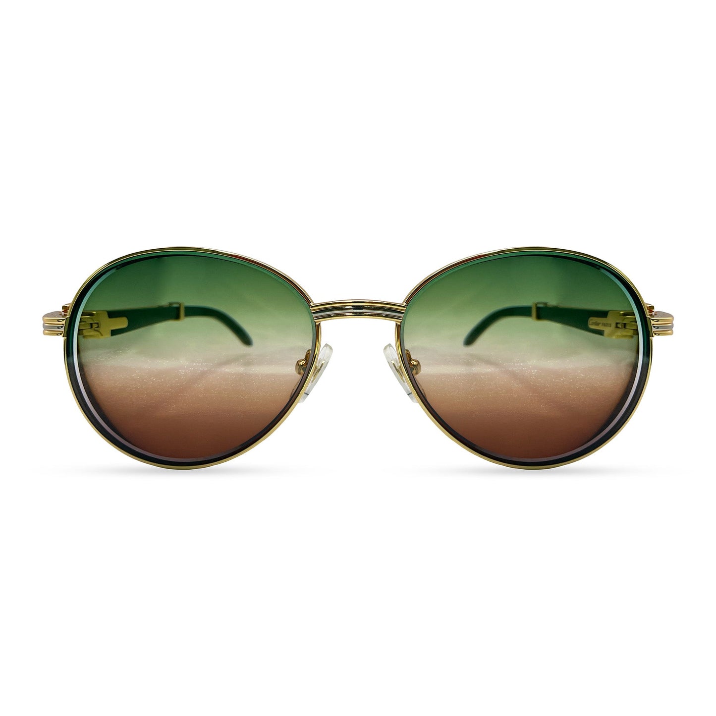 Bagatelle - 55-18 Gold Green Woods Sunglasses w/ Green to Brown Fade Lenses (90s) - Luxury Optical