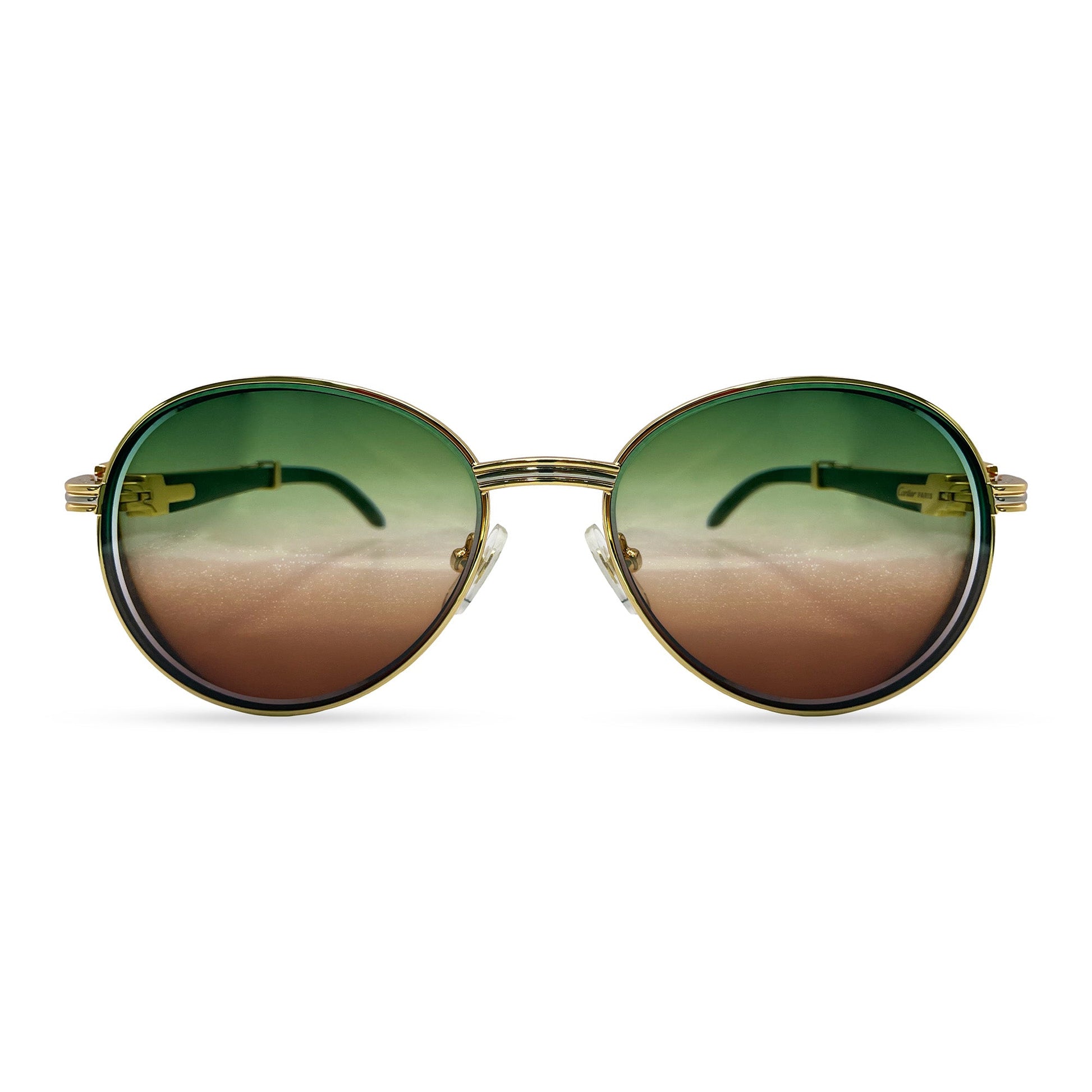 Bagatelle - 55-18 Gold Green Woods Sunglasses w/ Green to Brown Fade Lenses (90s) - Luxury Optical