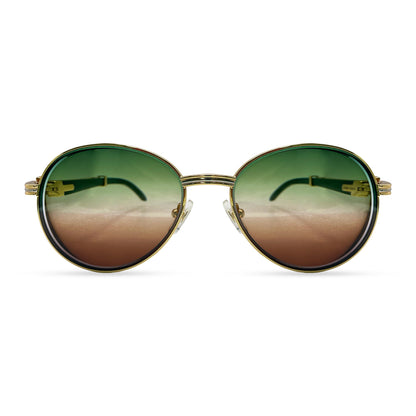 Bagatelle - 55-18 Gold Green Woods Sunglasses w/ Green to Brown Fade Lenses (90s) - Luxury Optical