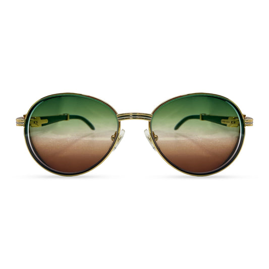Bagatelle - 55-18 Gold Green Woods Sunglasses w/ Green to Brown Fade Lenses (90s) - Luxury Optical