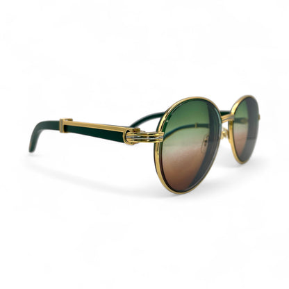 Bagatelle - 55-18 Gold Green Woods Sunglasses w/ Green to Brown Fade Lenses (90s) - Luxury Optical