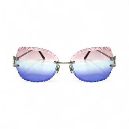 Big C Decor - Silver Wires Sunglasses w/ Cotton Candy Butterfly Lenses (Diamond Cut) (2010s) - Luxury Optical