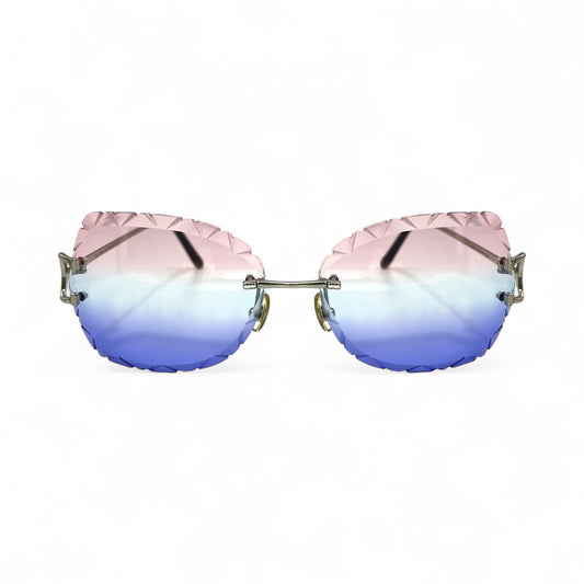 Big C Decor - Silver Wires Sunglasses w/ Cotton Candy Butterfly Lenses (Diamond Cut) (2010s) - Luxury Optical