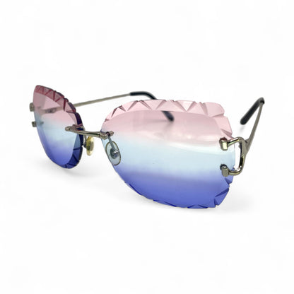 Big C Decor - Silver Wires Sunglasses w/ Cotton Candy Butterfly Lenses (Diamond Cut) (2010s) - Luxury Optical