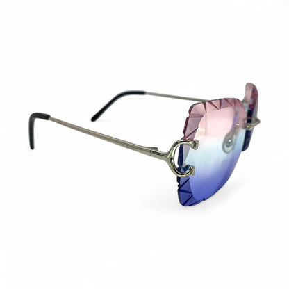 Big C Decor - Silver Wires Sunglasses w/ Cotton Candy Butterfly Lenses (Diamond Cut) (2010s) - Luxury Optical