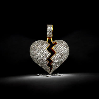 Gold Broken Heart Pendant w/ Diamonds
