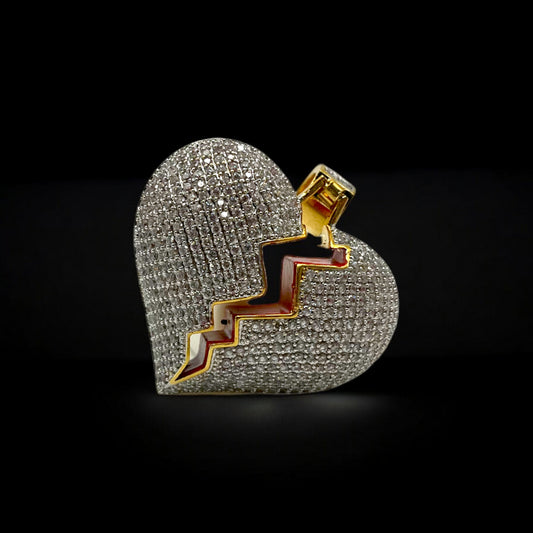 Gold Broken Heart Pendant w/ Diamonds