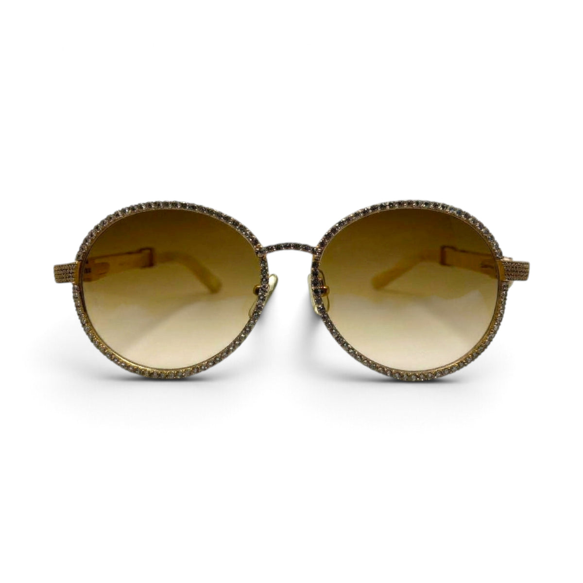 Bagatelle (Iced) - 56-16 Gold White Marble Composites Sunglasses w/ Diamond Frame & Brown Lenses