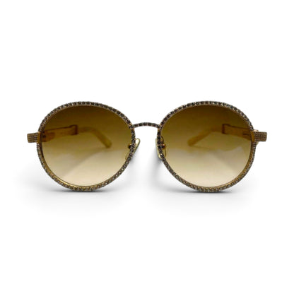 Bagatelle (Iced) - 56-16 Gold White Marble Composites Sunglasses w/ Diamond Frame & Brown Lenses
