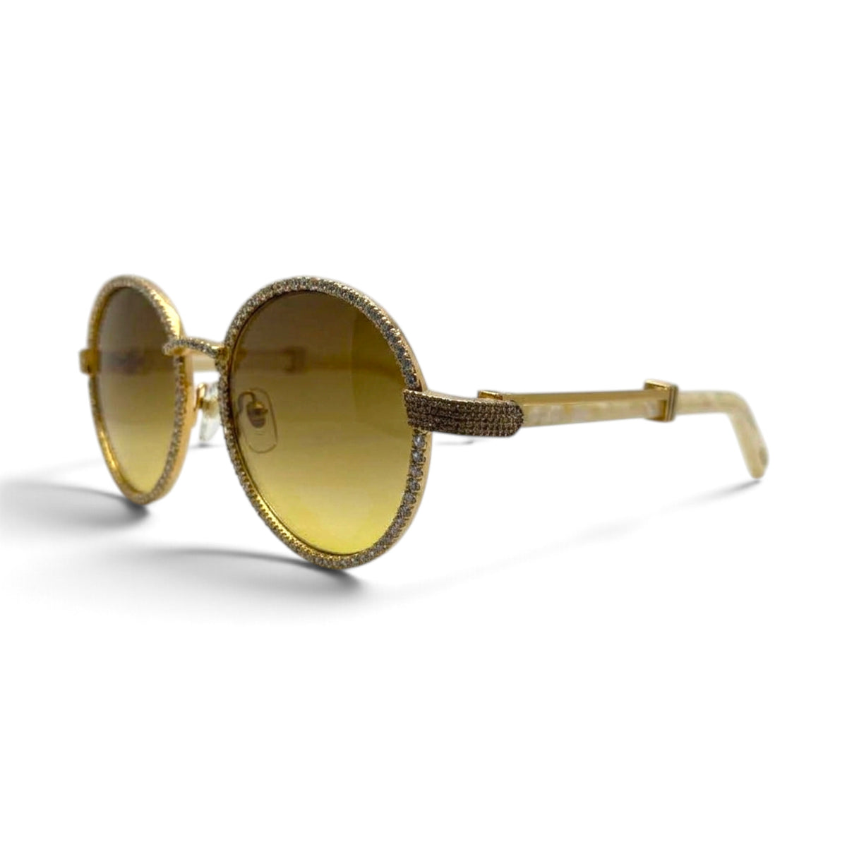 Bagatelle (Iced) - 56-16 Gold White Marble Composites Sunglasses w/ Diamond Frame & Brown Lenses