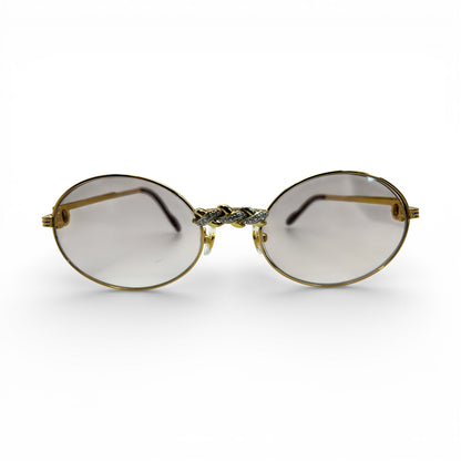 Saint Honore (Iced) 55-22 Gold Wires w/ Light Brown Oval Lenses - Diamonds X-Link Set (90s) - Luxury Optical