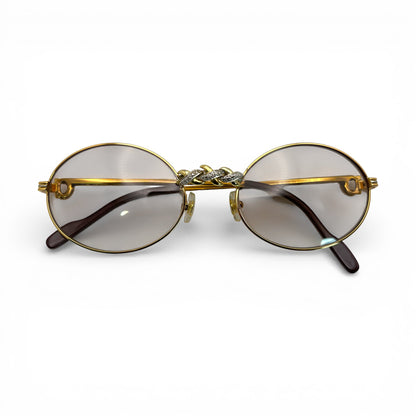 Saint Honore (Iced) 55-22 Gold Wires w/ Light Brown Oval Lenses - Diamonds X-Link Set (90s) - Luxury Optical