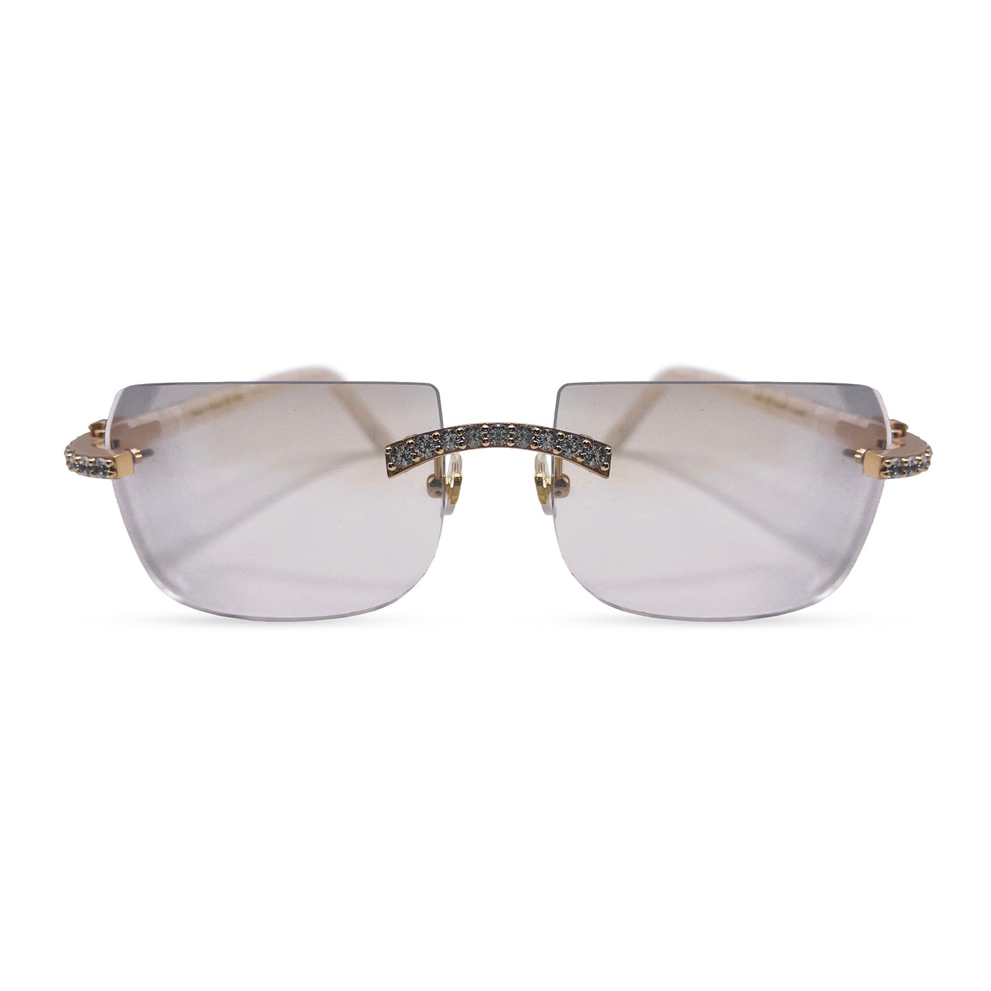 C Decor Marbles (Iced) - Gold White Composite Marbles Sunglasses w/ Clear Lenses - Diamonds Prong Set (2010s) - Luxury Optical