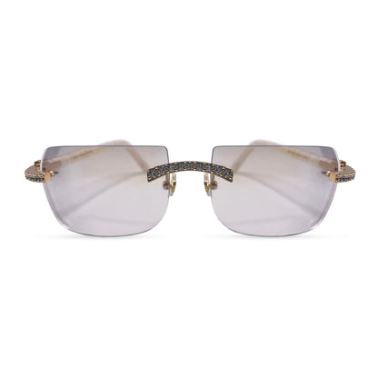 C Decor Marbles (Iced) - Gold White Composite Marbles Sunglasses w/ Clear Lenses - Diamonds Prong Set (2010s) - Luxury Optical
