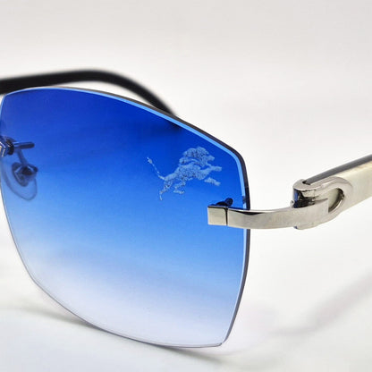 C Decor "Detroit Lions" - Silver Marbles/Buffs Sunglasses w/ Custom Cobalt Blue Lenses (2025)