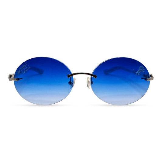 C Decor "Detroit Lions" - Silver Marbles/Buffs Sunglasses w/ Custom Cobalt Blue Lenses (2025)