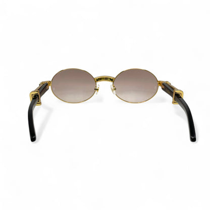 Giverny (Iced) - 55-22 Gold Genuine Horn Sunglasses w/ Brown Lenses & Baguette Diamonds Channel Set (90s) - Luxury Optical