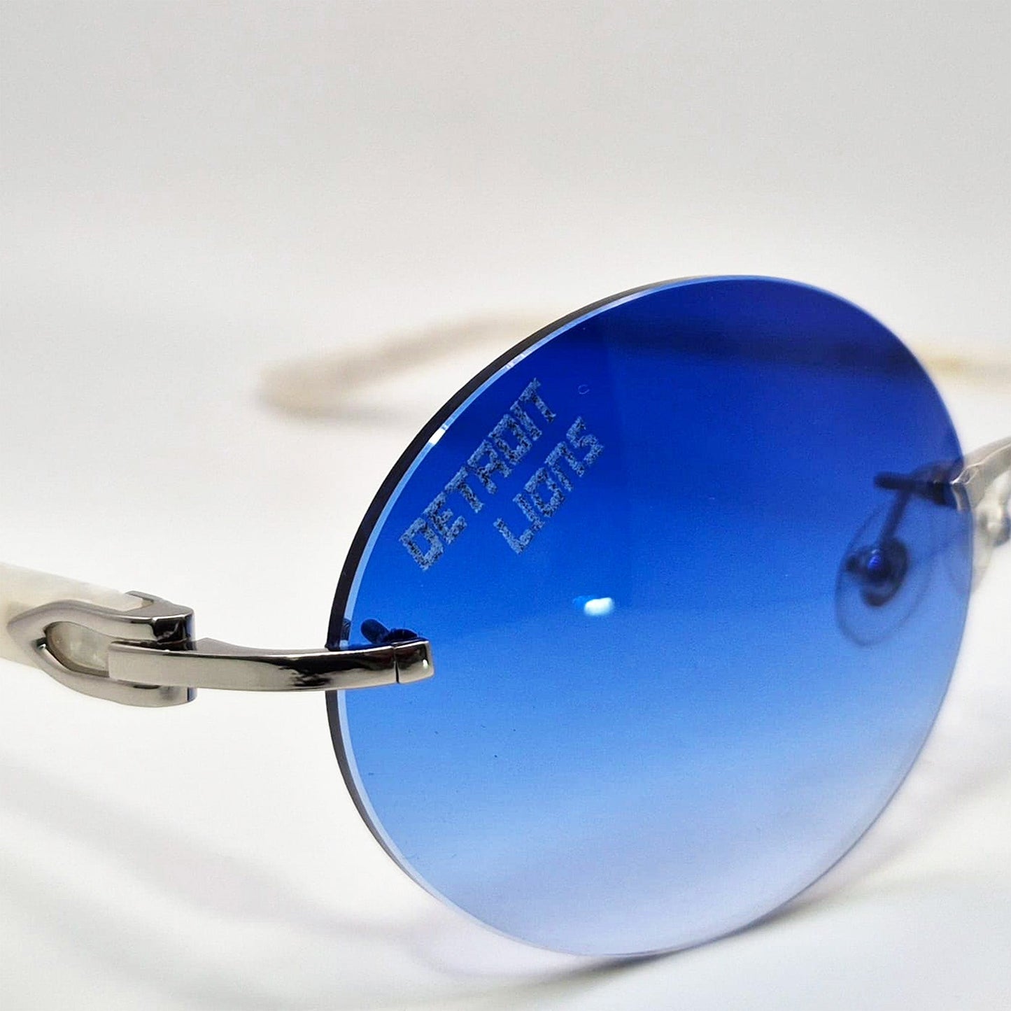 C Decor "Detroit Lions" - Silver Marbles/Buffs Sunglasses w/ Custom Cobalt Blue Lenses (2025)