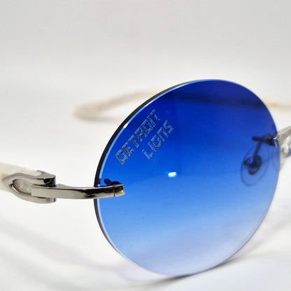 C Decor "Detroit Lions" - Silver Marbles/Buffs Sunglasses w/ Custom Cobalt Blue Lenses (2025)