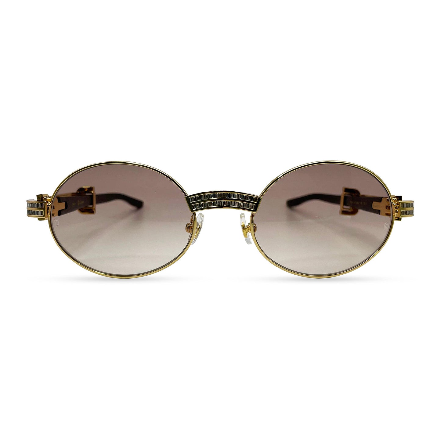 Giverny (Iced) - 55-22 Gold Genuine Horn Sunglasses w/ Brown Lenses & Baguette Diamonds Channel Set (90s) - Luxury Optical