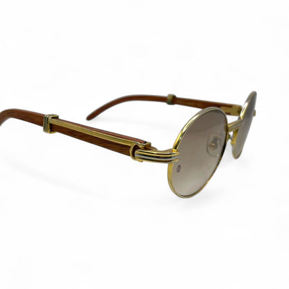 Giverny - 53-22 Gold Woods Sunglasses w/ Light Brown Lenses (90s) - Luxury Optical