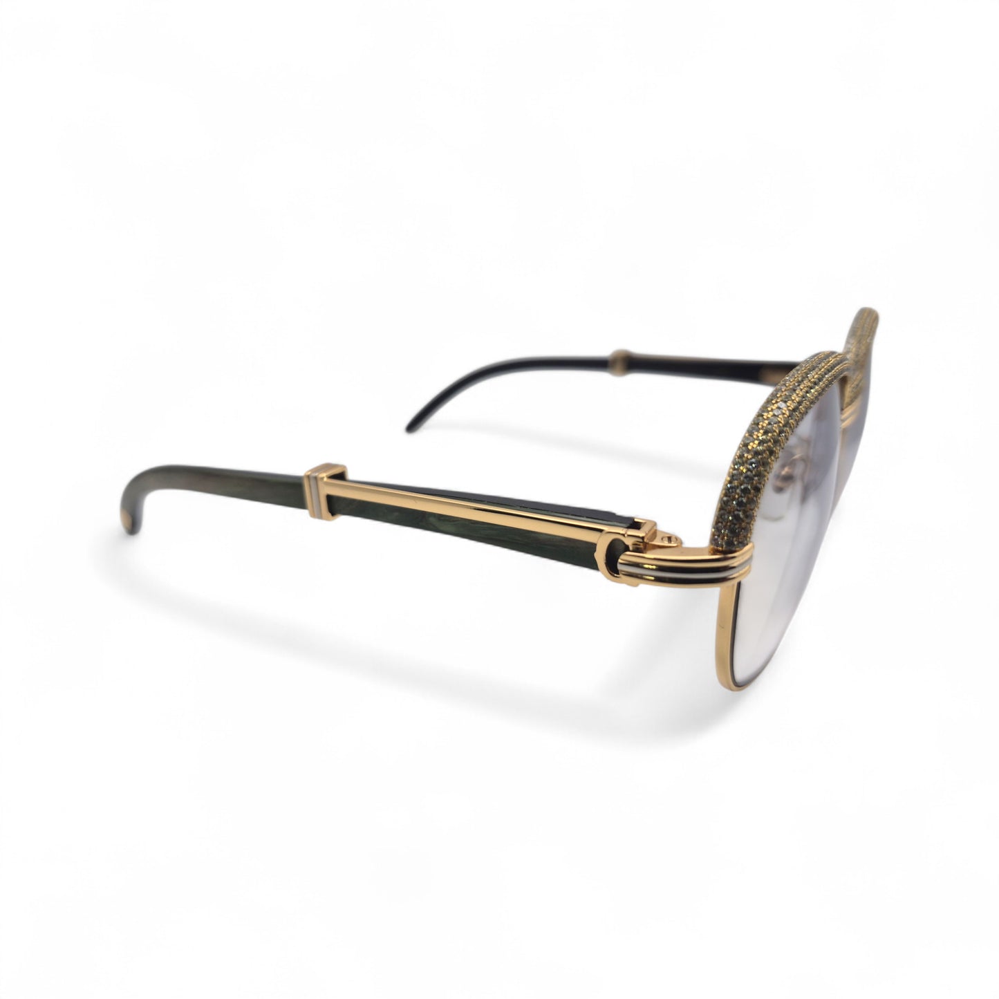 Malmaison - 56-16 Gold Green Woods Sunglasses w/ Diamond Frame & Light Gray Lenses (90s)