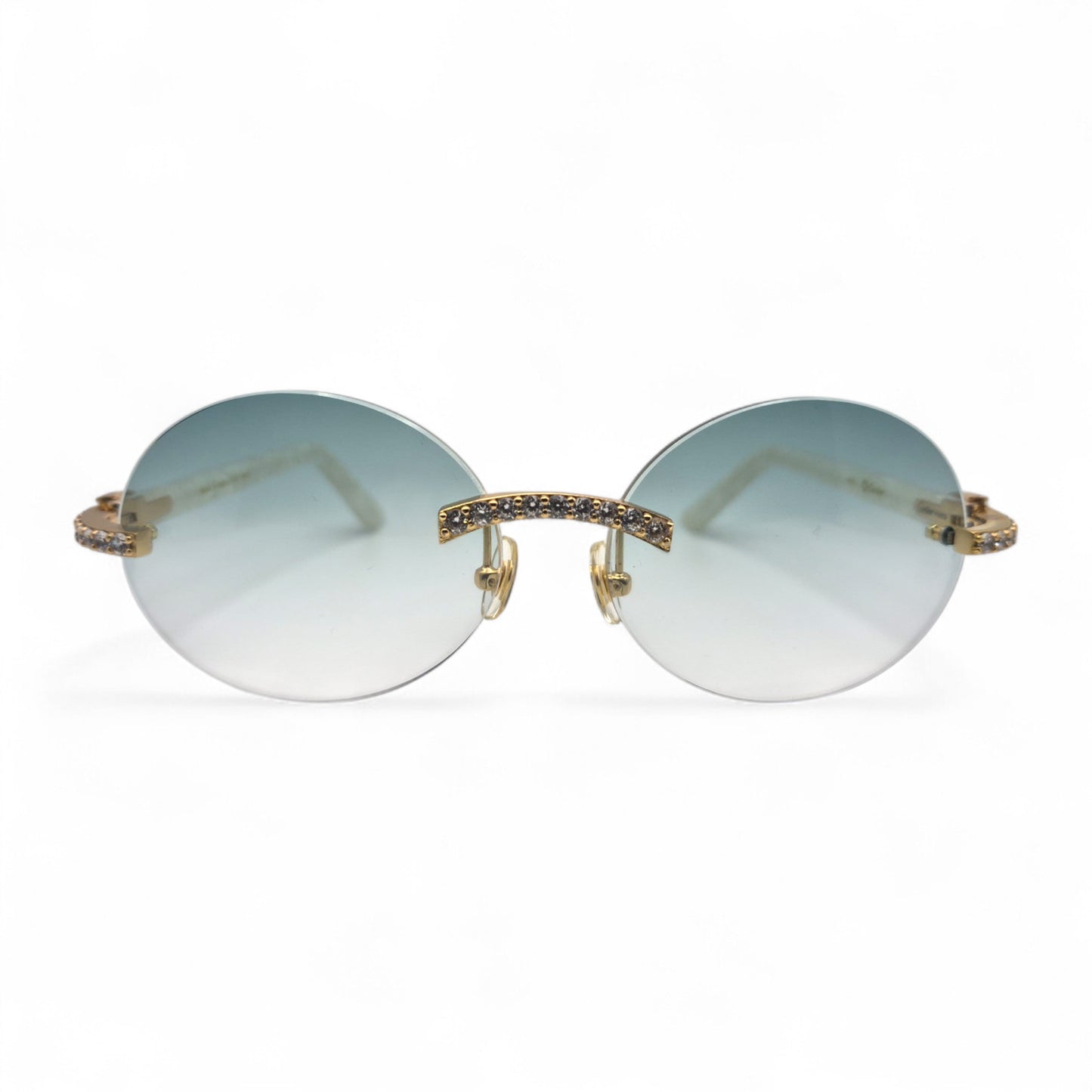 C Decor - Gold White Marbles w/ #1 Oval Seaweed Green Lenses & Diamonds Prong Set