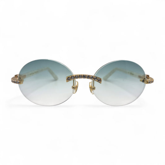 C Decor - Gold White Marbles w/ #1 Oval Seaweed Green Lenses & Diamonds Prong Set