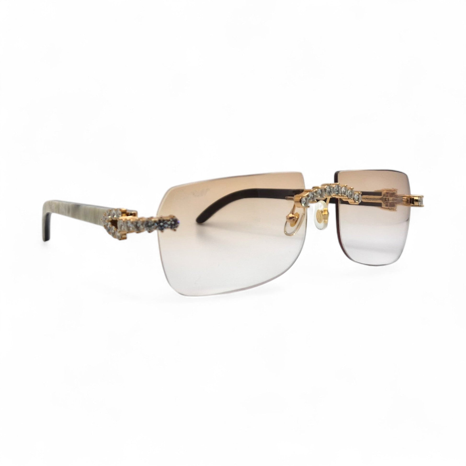 C Decor Buffs (Iced - CZ) - Gold White Genuine Horn Sunglasses - Diamonds Sets (2010s) - Luxury Optical