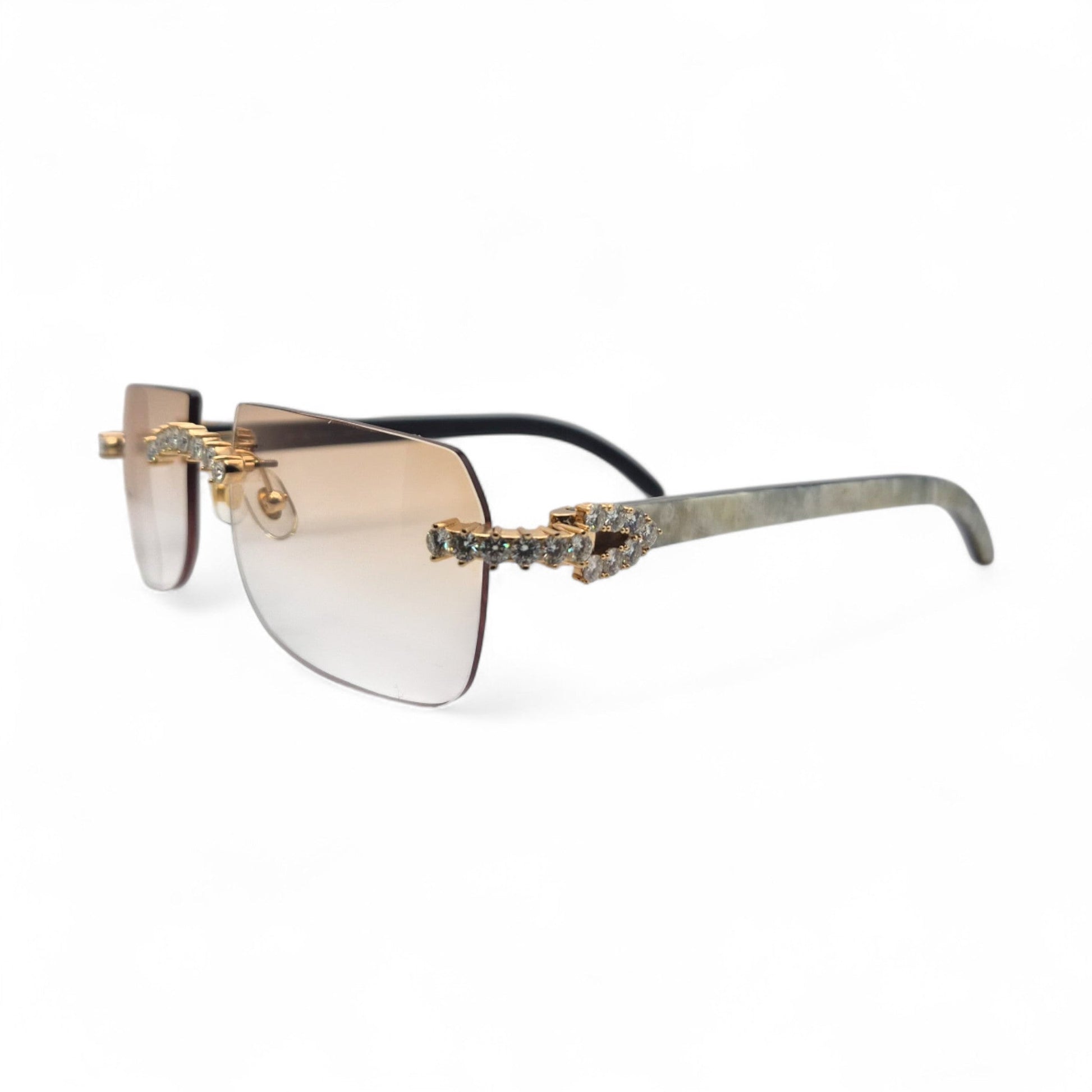 C Decor Buffs (Iced - CZ) - Gold White Genuine Horn Sunglasses - Diamonds Sets (2010s) - Luxury Optical