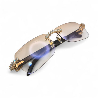 C Decor Buffs (Iced - CZ) - Gold White Genuine Horn Sunglasses - Diamonds Sets (2010s) - Luxury Optical
