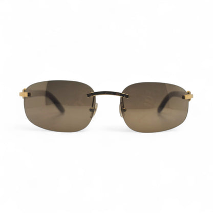CT0046S Authentic Cartier C Decor - 56-18 White Horns & Bubinga Woods Sunglasses w/ Dark Brown Lenses (2010s)
